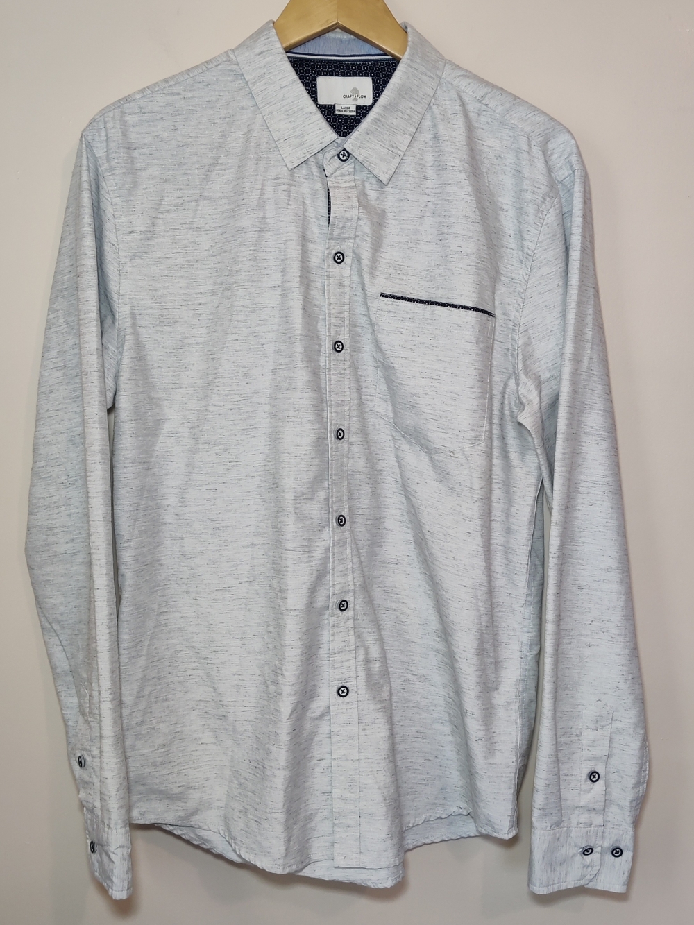 Craft Flow Shirt Mens Large Heather Gray Button Down Long Sleeve Casual Contrast